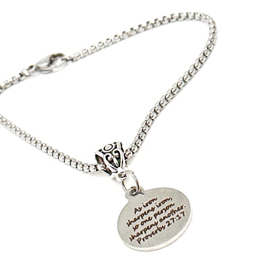 As Iron Sharpens Iron So One Person Sharpens Another Charm Bracelet, Proverbs 27 17, Faith Gift, Christian Jewelry, Friend, Prayer Group