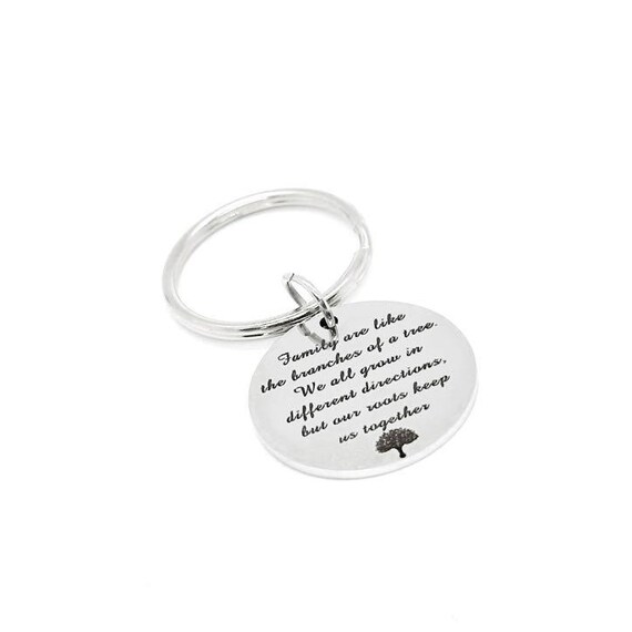 Family Tree Quote Keychain Stainless Steel 25mm Charm Roots And Branches Family Gift Sentimental Keepsake Inspirational Jewelry