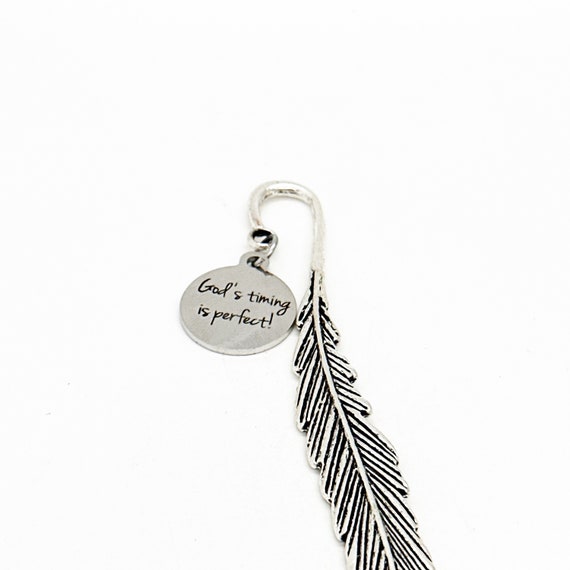 Gods Timing Is Perfect Charm Feather Stem Bookmark, Encouragement Gift, Son Gift, Daughter Gift, Student Gift, Going To College, Sympathy