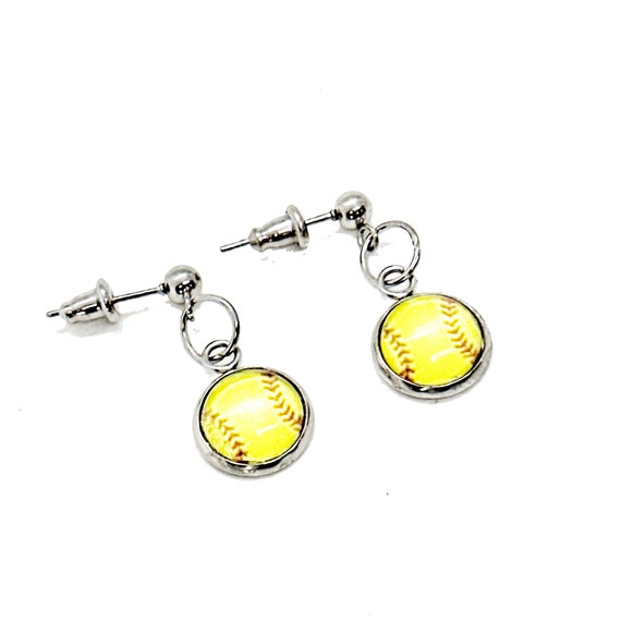 Softball Cabochon Earrings, Softball Player Gifts, Softball Mom, I Love Softball Earrings, Jewelry Gifts, Softball Team Gifts, Granddaughter