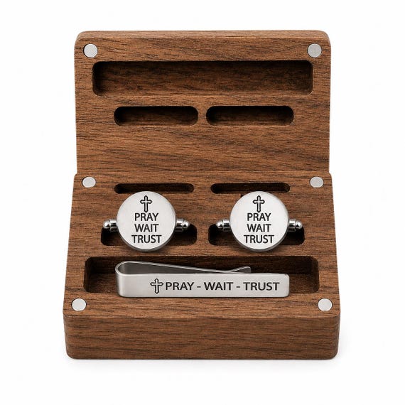 Pray Wait Trust Tie Clip and 20mm Cuff Link Set