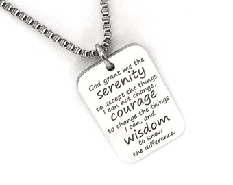 Collar con la Oración de la Serenidad, Collar para hombre con dije de la Oración de la Serenidad, Collar con placa de identificación, Placa de identificación con la Oración de la Serenidad, Regalo para él, Acero inoxidable
