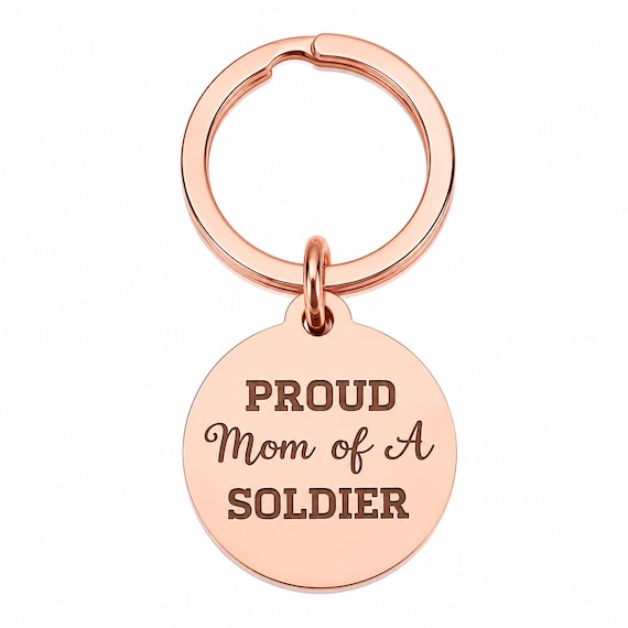 Proud Mom Of A Soldier Rose Goldtone Keychain