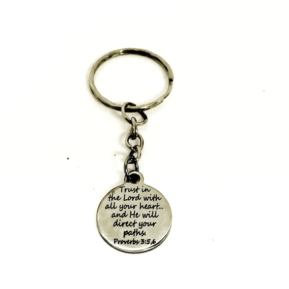 Christian Keychain, Trust In The Lord With All Your Heart Keychain, Prov 3 5 and 6 Charm, Christian Gift, Bible Verse Gift, Scripture Gift