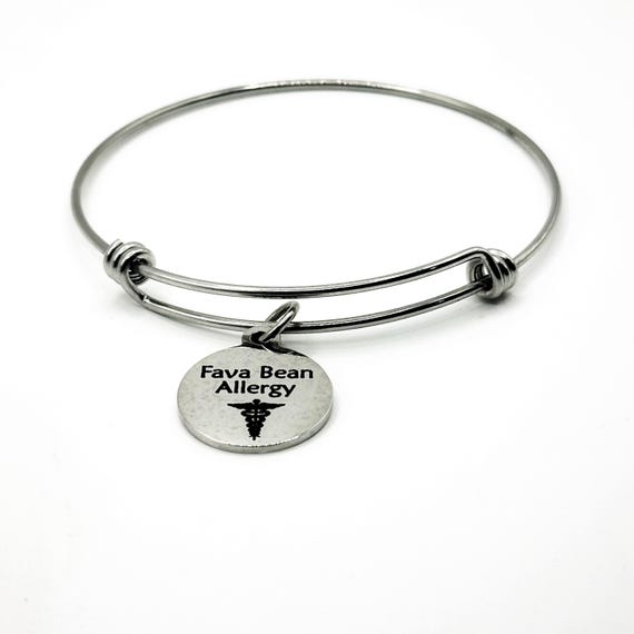 Fava Bean Allergy Medical Condition Charm Bracelet Stainless Steel Expanding Bangle Allergy Awareness Jewelry