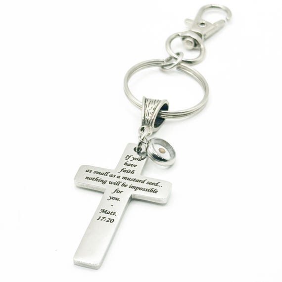 Mustard Seed Faith Cross Clip On Keychain Stainless Steel Christian Keychain Scripture Gift Matt 17 20 Inspirational Faith