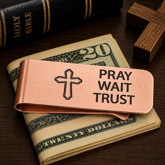 Rose-Goldtone Pray Wait Trust Christian Money Clip