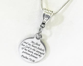 Scripture Necklace Gift, Psalms Necklace, Bible Verse Jewelry, God Is My Strength Necklace, Scripture Jewelry Gift For Her, Sympathy Gift