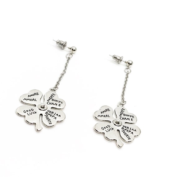 Four Leaf Clover Drop Dangle Earrings, Good Luck Jewelry, Good Luck Gifts, 4 Leaf Clover Gift, Good Luck Charm, Charm Earrings