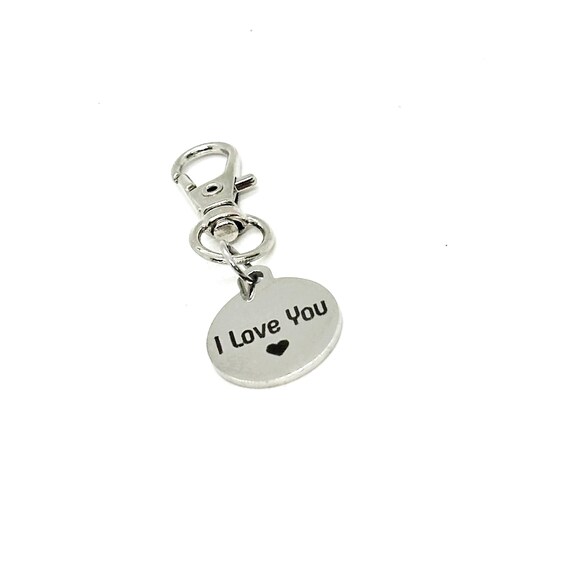 I Love You Clip On Charm Stainless Steel Engraved Bag Charm Gift For Her Anniversary Gift Minimalist Accessory