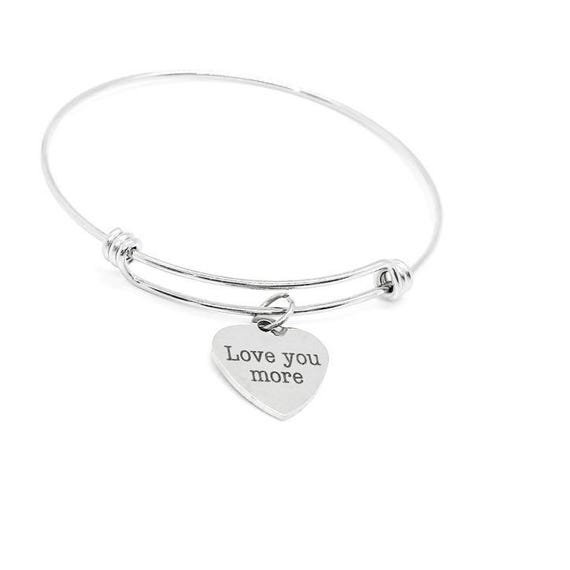 Love You More Stainless Steel Heart Charm Bracelet Adjustable Bangle Romantic Jewelry Gift For Her Couples Anniversary Valentine Accessory