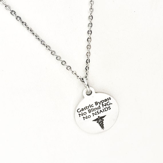Gastric Bypass Necklace, Gastric Bypass Medical Necklace, No Blind NG, No NSAIDS, Weight Loss Jewelry, Medical ID Jewelry, Medical Caduceus