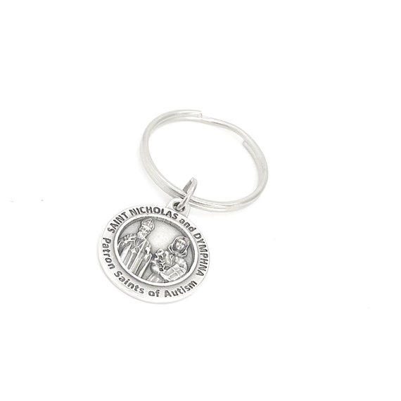 Patron Saint Gifts, Saint Nicholas and Dymphna Charm Keychain, Patron Saints Of Autism, Catholic Saints, Autism Mom Gifts, Autism Prayers