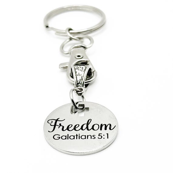 Freedom Galatians 5 1 Stainless Steel Engraved Keychain Christian Scripture Bible Verse Jewelry Inspirational Religious Gift For Men Women