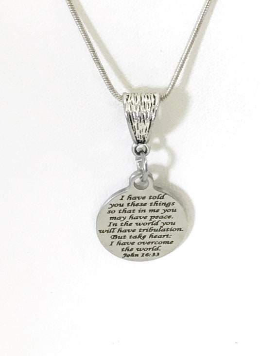 Christian Gift, Christian Jewelry, Christian Necklace, Peace In The Lord Gift, Bible Verse Gift, He Has Overcome The World, Scripture Gifts