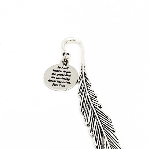 God Will Restore The Lost Years Charm Feather Bookmark, Joel 2 25, Bible Bookmark, Recovery Gift, Recovering, Christian Gifts, Reader Gift