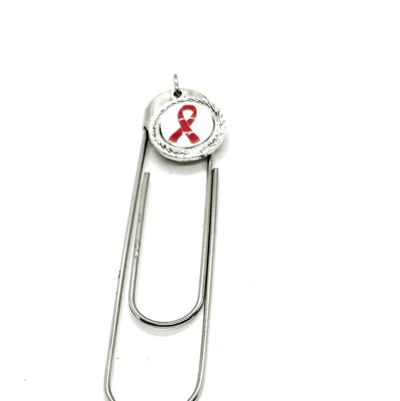 Red Ribbon Charm Bookmark, Planner Bookmark, Red Ribbon Gift, ALS Supporter Gift, Diagnosis Gift, HIV and AIDS Support, Heart Disease