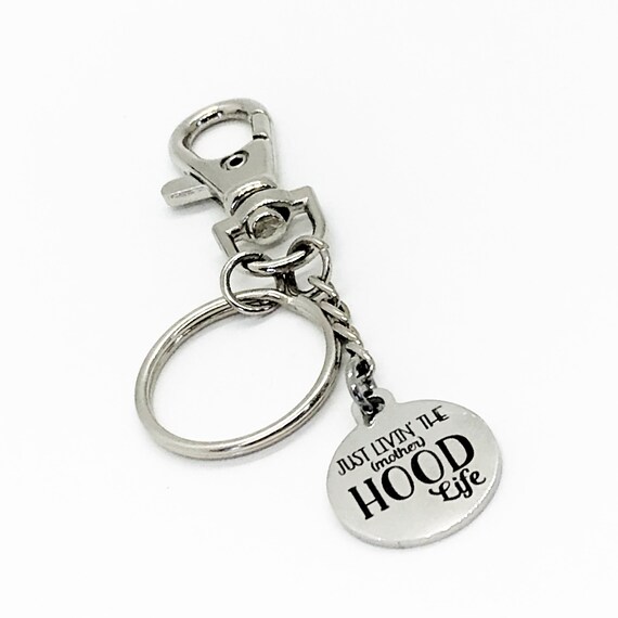 Mom Keychain, Just Livin The (Mother)HOOD Life Keychain, Clip On Keychain, Gift For Mom, New Mom Gift, Purse Charm Keychain, Bag Charm