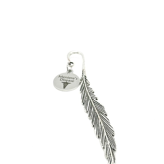Meniere's Disease Charm Stem Bookmark, Hook Bookmark, Reader Gift, Medical Disease, Gift For Her, Gift For Him, Planner Bookmark, Feather
