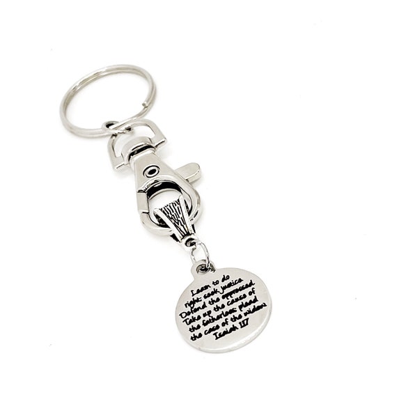 Faith Gifts, Learn To Do Right, Seek Justice, Defend The Oppressed Charm Keychain, Isaiah 1 17 Gift, Social Worker Gift, Law Student Gift