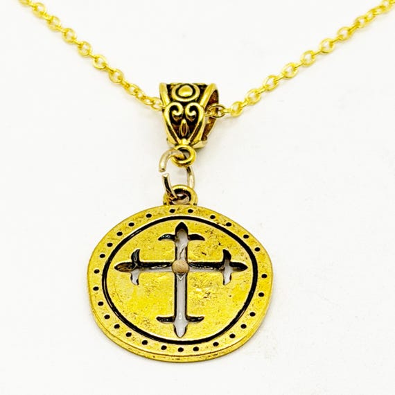 Round Mustard Seed Cross Goldtone Necklace