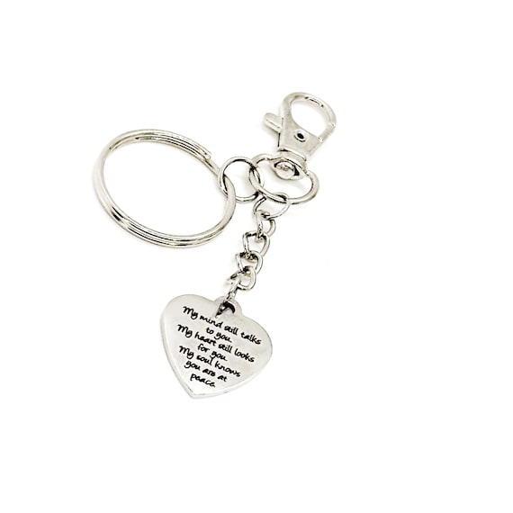 My Mind Still Talks To You Heart Charm Clip On Keychain, Memorial Gift, Remembering Her, Remembering Him, Sympathy Gift, Loss Of Loved One