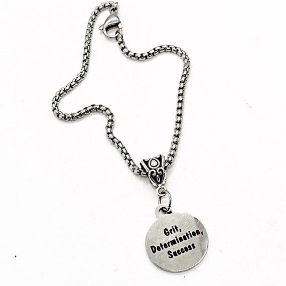 Grit Determination Success Charm Bracelet, Encouragement Gift, European Bracelet, Motivating Jewelry, Gift For Her, Wife Gift, Daughter Gift
