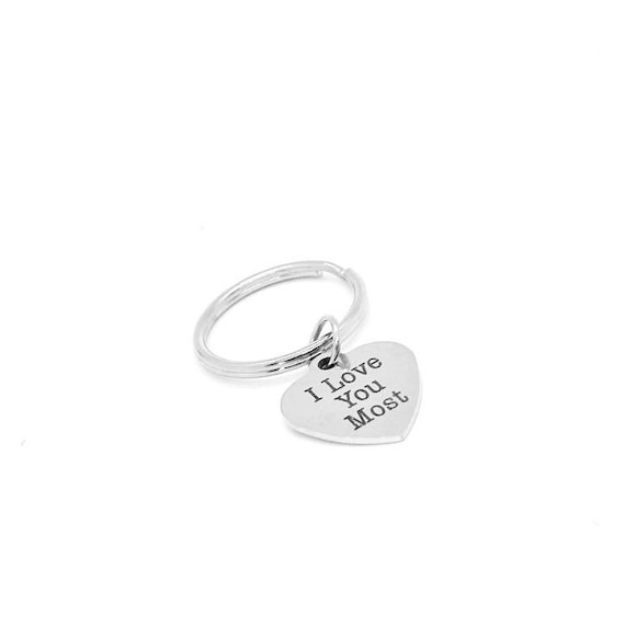 I Love You Most Stainless Steel Keychain Romantic Gift For Him Her Couples Anniversary Valentine Keepsake Heart Charm 19mm