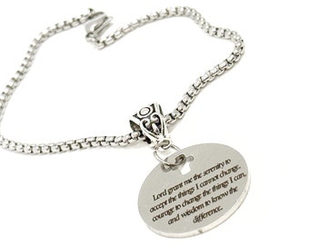 Serenity Prayer Charm Bracelet, Lord Grant Me The Serenity Courage And Wisdom, Recovery Gifts, European Bail, Prayer Jewelry Gift