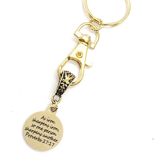 Scripture Gift, As Iron Sharpens Iron Keychain, Proverbs 27 17 Charm, Bible Verse Gift for Her, Sympathy Gift, Christian Encouragement Gift