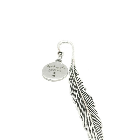 And So She Goes On Charm Stem Bookmark, Hook Bookmark, Reader Gift For Her, Perseverance, Planner Bookmark, Feather, Endurance, Wife Gift