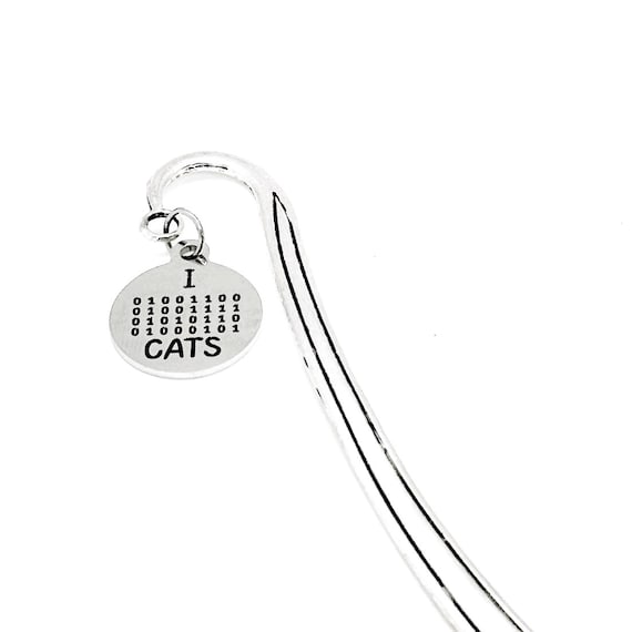 I Love Cats Charm Bookmark, Binary Code Text, Cat Lover, Tech Nerd Gift, Student Gift, Son Gift, Daughter Gift, Computer Nerd