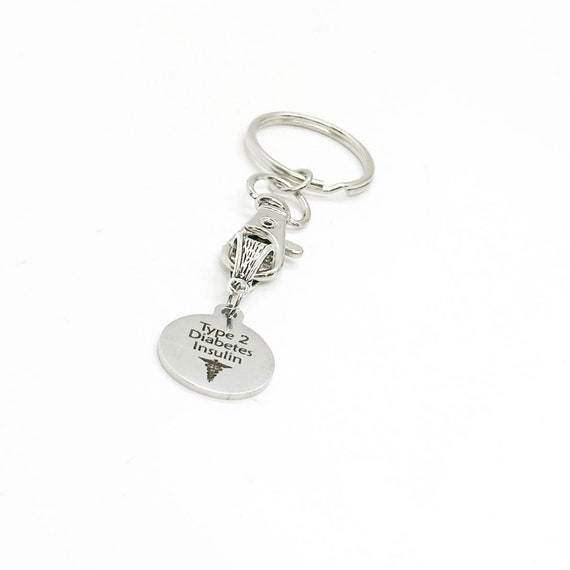 Type 2 Diabetes Insulin Medical ID Awareness Keychain, Medical Notification, Diabetic, Insulin Dependent, Medical Caduceus,  Caregiver
