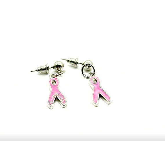 Silver-tone Bright Pink Ribbon Earrings, Awareness Gifts, Breast Cancer, Survivor Gifts