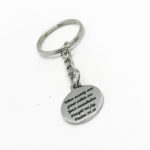 God Calms My Anxiety Charm Key Chain, When Anxiety Was Great Within Me, Your Consultation Brought Me Joy, Psalm 94 19, Scripture Gift, Faith