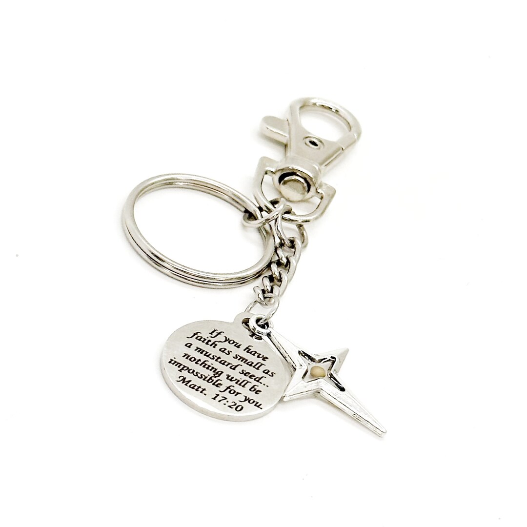 Mustard Seed Cross Keychain, Mustard Seed Faith Gifts, Christian Gifts