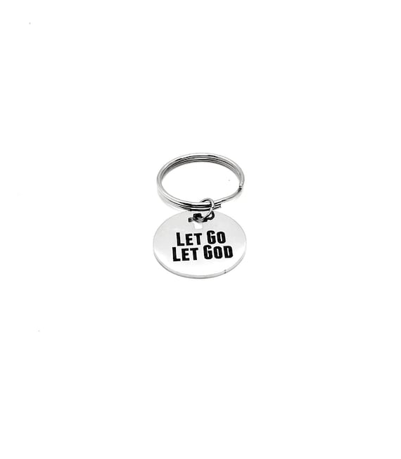 Let Go Let God Faith Keychain Christian Gift Inspirational Religious Stainless Steel Engraved Charm Keyring