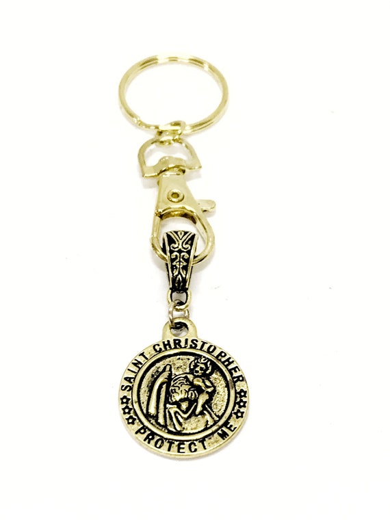 St. Christopher Keychain, Goldtone St. Christopher, St. Christoper Pendant, St. Christoper Charm, Religious Keychain, Catholic Saint Gift