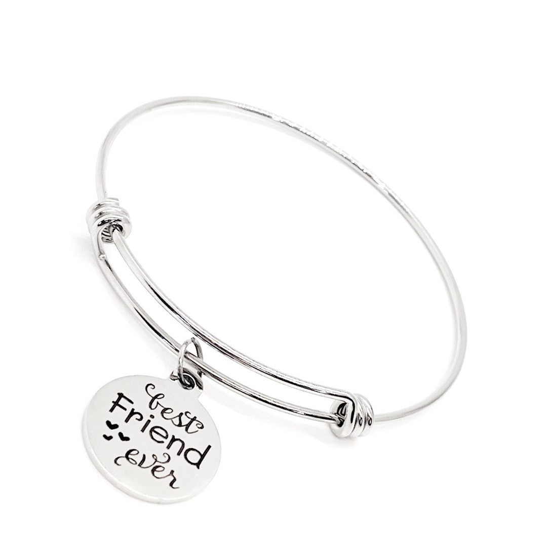 Best Friend Gift, Best Friend Ever Bracelet, Stacking Bangle, Charm