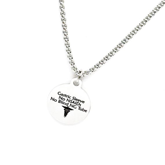 Gastric Sleeve No NSAIDs No Blind NG Tube Medical Condition Charm Necklace, Medical Notice Necklace, Gastric Surgery, Gift For Her Or Him