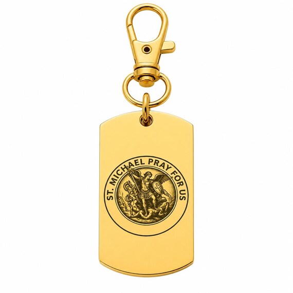 Saint Michael Prayer Goldtone Clip On DogTag Charm