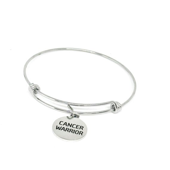 Cancer Warrior Stainless Steel Bracelet, Inspirational Jewelry Adjustable Bangle Gift For Cancer Fighter Survivor Support Awareness