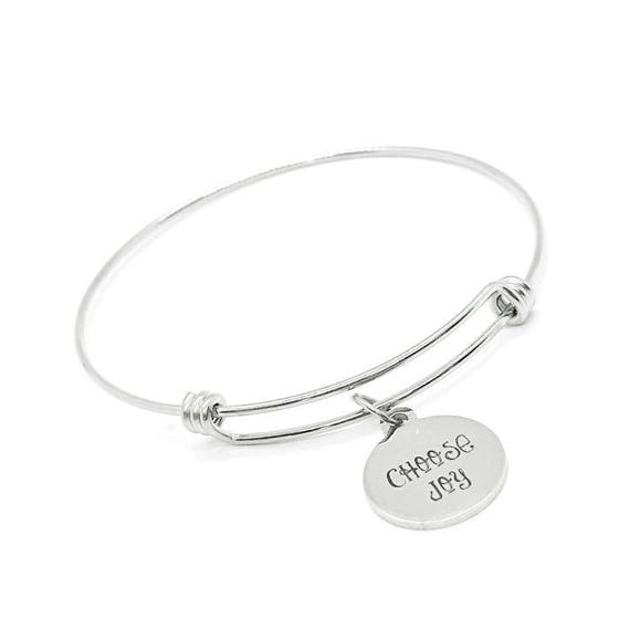 Choose Joy Stainless Steel Charm Bracelet Inspirational Bangle 19mm Motivational Gift for Her Encouragement Jewelry Uplifting Message