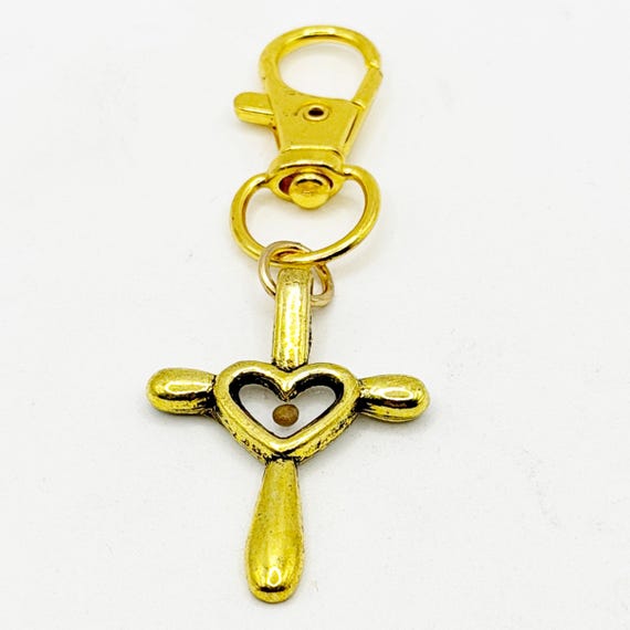 Mustard Seed Heart Goldtone Cross Clip On Charm