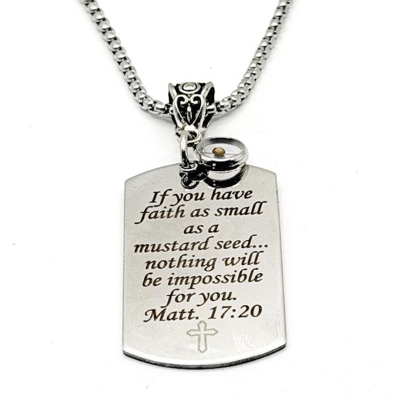 Mustard Seed Verse Dog Tag Necklace