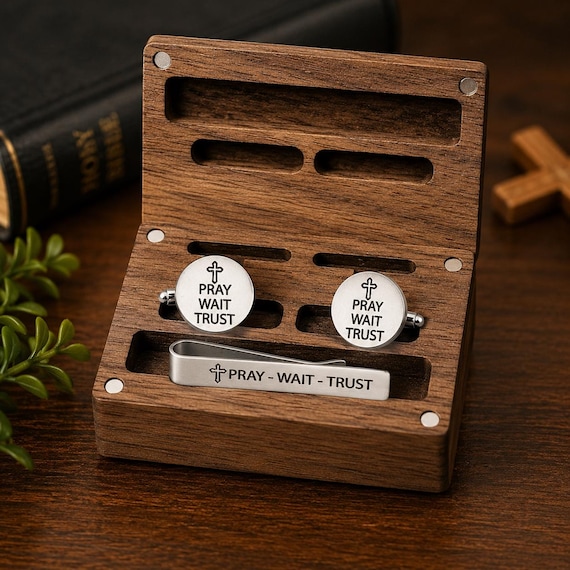 Pray Wait Trust Tie Clip and 20mm Cuff Link Set