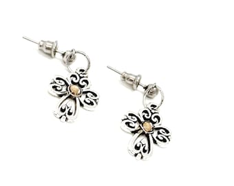 Mustard Seed Silvertone Small Cross Earrings,  Mustard Seed Jewelry, Matthew 17 20, Christian Jewelry, Bible Verse Gift, Scripture, Faith