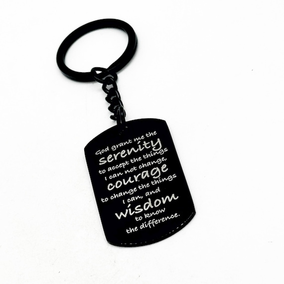 Serenity Prayer Black Engraved Key Chain, Christian Gifts, Serenity Courage Wisdom, Serenity Prayer Gift, Serenity Prayer Charm, Recovery
