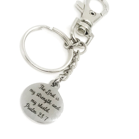 Christian Keychain, The Lord Is My Strength And My Shield Keychain, Christian Gift, Christian Charm, Keychain Clip, Psalm 28 7 Charm