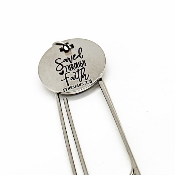 Baptism Gift, Saved Through Faith Charm Bookmark, Bible Bookmark, Ephesians 2 8, Scripture Gift, Bible Verse Gift, Faith Gift, Salvation